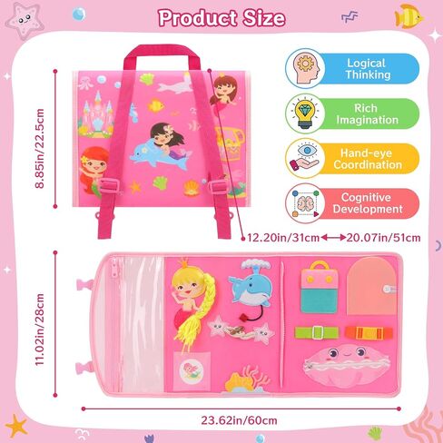 Busy Book Backpack for Toddlers 1-3, Montessorii Sensory Toys for Boy & Girl, Educational Activity Board Book for Baby Kids Travel Gift (Dinosaur, Large) in Saudi Arabia