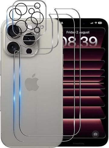 Screen Protector Compatible with iPhone 16 Pro Max, 2 Pcs Back Protector + 2 Pcs Camera Lens Protector, Ultra HD Glass, Anti-Scratch, Easy Installation in Saudi Arabia