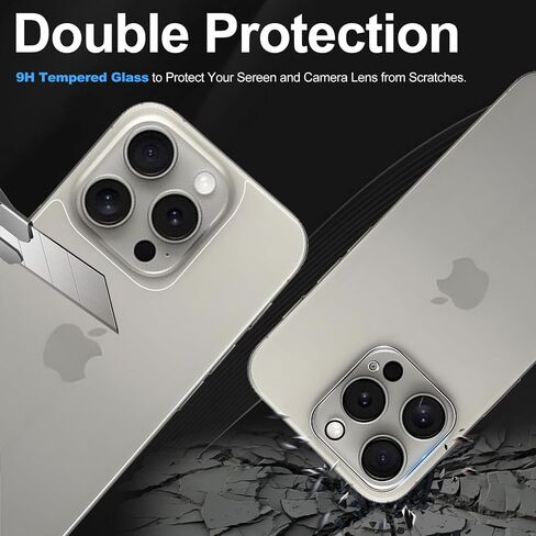 Screen Protector Compatible with iPhone 16 Pro Max, 2 Pcs Back Protector + 2 Pcs Camera Lens Protector, Ultra HD Glass, Anti-Scratch, Easy Installation in Saudi Arabia