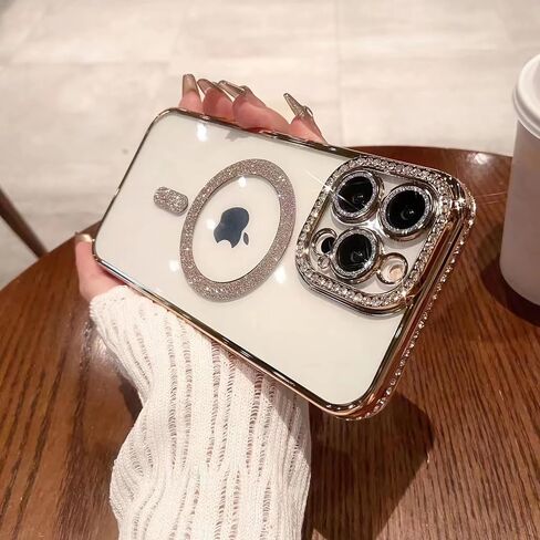 Magnetic Glitter Case for iPhone 15 Pro Max [Compatible with MagSafe] Military-Grade Protection, Cute Glitter Phone Case with Sparkle Diamond Camera Protection Cover for Women Girl (Silver) in Kuwait