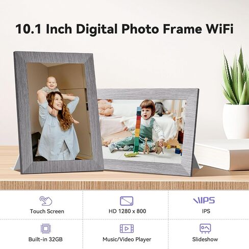 10.1" Digital Picture Frame with 32GB Storage, WiFi Digital Photo Frame 1280x800 HD IPS Touchscreen, Easy Setup for Photo & Video Sharing via Free App in Saudi Arabia