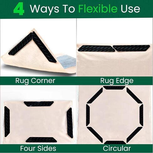 12 Pcs Non Slip Rug Pads Gripper for Rug for Hardwood Floors, Tile, Wood Under Rug Carpet Tape Stickers, Reusable Washable Adhesive Stickers in Saudi Arabia