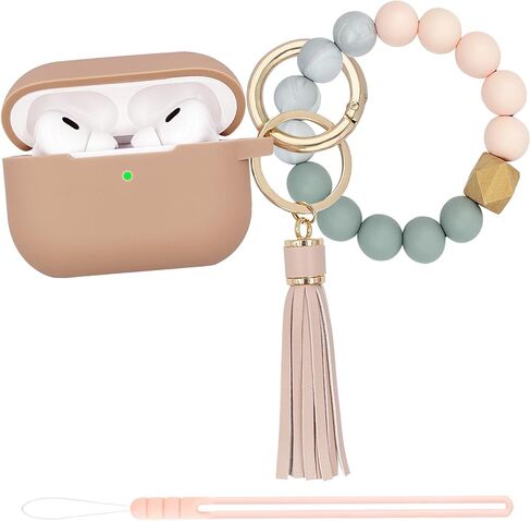 Compatible with Airpods Pro 2nd Generation Case Cover 2022, Soft Silicone Protective Cover with Bracelet Keychain for Apple Airpods Pro 2 Case for Women (Milk Tea) in Saudi Arabia