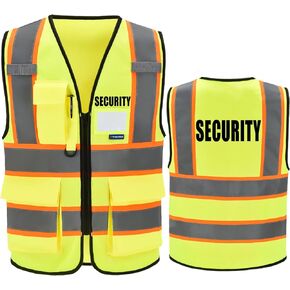 AYKRM Security Vest for Men Women 7 Pockets High Visibility Reflective Safety Vest Front Zipper Meets ANSI/ISEA