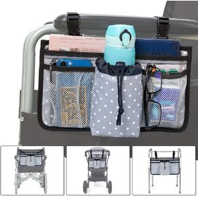 WLLWOO WLLWOO Wheelchair Accessories Side Bag-Walkers Bags,Wheelchair Bag with Reflective Strip Storage Bag Fathers Mothers Day Gifts Phone Cup Holder for Folding Walker/Wheel Chair/Baby Cart