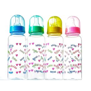Baby Feeding Bottles, 8 Ounces for Infants, Newborn, Mom Food Sleep Heart Colorful Sets (Pack of 4)