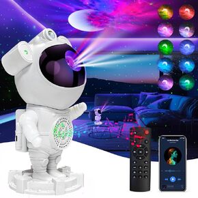 Astronaut Galaxy Projector, Music Speaker, White Noise, Star and Moon Galaxy Lights for Bedroom with Timer, Nebula Night Light 360° Adjustable with Remote, Spaceman Galaxy Projector for Kids
