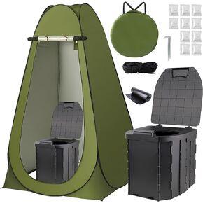 Portable Toilet and Privacy Tent for Adults, Pop Up Privacy Tent Outdoor X Large Camping Folding Toilet,1 Roll Toilet Bags, 10 Pack Liquid Waste Gel,Pop-up Tent for Toilet, Travel, Changing
