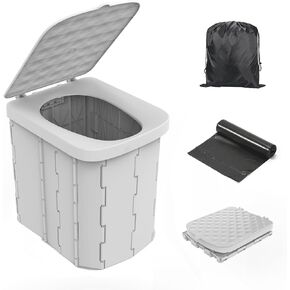 Portable Camping Toilet for Adults - Hapoon XL Portable Folding Toilet with Lid,Travel Portable Potty for Adults,Porta Potty Car Toilet,Grey
