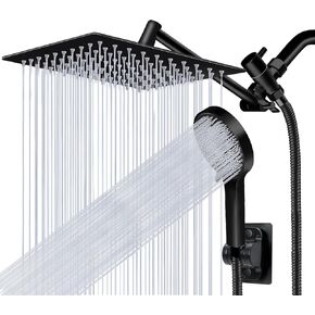Shower Head,8"Rain Shower Head with Handheld Spray Combo with 11'' Angle Adjustable Extension Arm/Flow Regulator/Shower System,High Pressure Rainfall Shower Head Clean Bathroom (Matt Black)