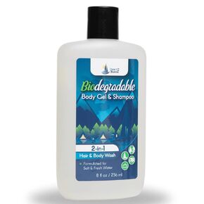Outdoor Biodegradable Shampoo and Body Gel (8 Ounce) 2-in-1 Hair & Body Wash with No Dies or Fragrances - Portable Outdoor Recreation Shower Soap