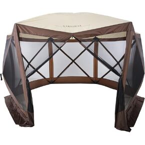 Pop Up Gazebo Screen House Tent for Camping, 12'x12' 6 Sided Instant Canopy Shelter Gazebo Screen House 8-10 Person, for Backyard, Camping and Outdoor, Coffee