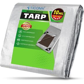 TICONN Heavy Duty Tarp Cover, Extra Thick Tarps Waterproof Tear and Rip Proof UV Resistant Tarpaulin with Reinforced Grommets and Edges (5.5 Mil, 6'x8')