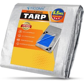 TICONN Heavy Duty Tarp Cover, Extra Thick Tarps Waterproof Tear and Rip Proof UV Resistant Tarpaulin with Reinforced Grommets and Edges (5.5 Mil, 6'x8')