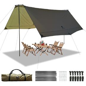 GEERTOP Camping Tarp with Poles, 14x12 ft Waterproof Tent Tarp Canopy Survival Tarp Shelter Rain Fly for Camping, Picnic, Beach, Festival, Outdoor Activities, Extra Large