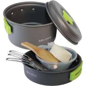 MEETSUN Camping Cookware Mess Kit 1L Pot for Backpacking Gear Camping Cooking Set Camping Pots and Pans Set Camp Kitchen Equipment Accessories 11pcs for 1-2 Persons Camping Hiking Picnic