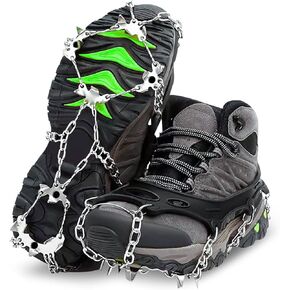 Petgin Crampons Ice Cleats Traction Snow Grips for Boots Shoes Women Men Anti Slip 19 Stainless Steel Spikes Safe Protect for Hiking Fishing Walking Climbing Mountaineering Jogging