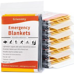 Griwonmy 6 Pack Survival Emergency Blanket, Updated Model Mylar Blankets, Space Blanket Gold and Silver, Suitable for Outdoor Sports, Wilderness Survival, Car Breakdown Emergency Use
