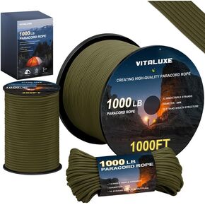 1000Ib Paracord Rope, Tactical Parachute Cord with 12 Triple Strands, Heavy Duty Survival Gear for Camping, Hiking, Ideal for Bracelets, Lanyards, Diameter: 4MM, 250FT, Forest Camo