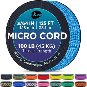 TECEUM Micro Paracord – 1.18 mm X 125 ft – Micro Utility Cord – Thin Braided Paracord Rope – Best for Crafting, DIY Projects, Fishing, Camping – Wind Chime Replacement – Survival Strong String