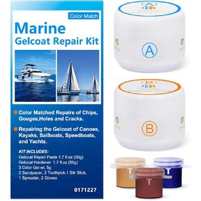 Gel Coat Repair Kit for Boats (Color Match),Marine Fiberglass Repair Kit, Fiberglass Boat Repair Kit,Premium Marine Gelcoat Epoxy Filler,Repair Chips Cracks Pits Holes for Gelcoat Fiberglass Porcelain