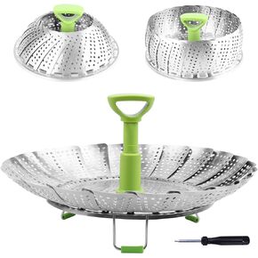 Steamer Basket Stainless Steel Vegetable Steamer Basket Folding Steamer Insert for Veggie Fish Seafood Cooking, Expandable to Fit Various Size Pot (5.1" to 9")
