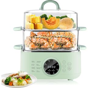 Electric Food Steamer, 9.3L 2-Tier Digital Steamers for Cooking with 24H Booking & 6H Auto Warming, 8 Modes Fast Heating Vegetable Steamers with Boil Dry Protection, Green