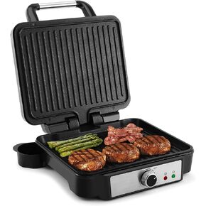 MONXOOK Panini Press Sandwich Maker, Sandwich Press Non-Stick Coated Plates (9.06"*5.63"), Opens 180 Degrees, Contact Indoor Grill with Locking Lid, 1000W Panini Maker, Black