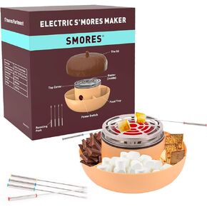 Electric S'mores Maker Tabletop Indoor, Flameless Marshmallow Roaster, Smores Kit with 6 Compartment Trays and 4 Forks, Housewarming Gifts for New House