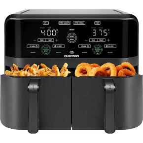 Chefman 6 Quart Dual Basket Air Fryer - Digital Touchscreen, Smart Sync Finish, Hi-Fry, Auto Shutoff, 2 Independent 3QT Nonstick Dishwasher-Safe Frying Baskets - Digital Double Air Fryer - Black