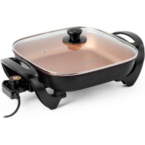 Holstein Housewares 12-Inch Electric Skillet and Frying Pan with Glass Lid, Non-Stick Coating, Temperature Control with Removable Heating Probe, Copper and Black Color