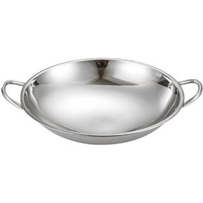 Uonlytech Stainless Steel Wok, Double Handle Wok Frying Pan Heavy Duty Wok Pan Round Bottom Wok for Kitchen Accessory, Chinese Style Stir-Fry