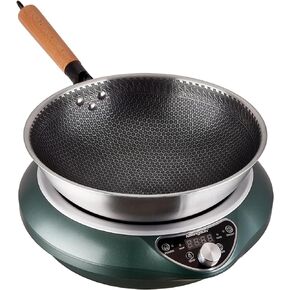 Induction Wok Cooktop 1700W 120V Concave Induction Cooker Wok Burner(Authentic 13.4-inch 304 Stainless Steel Cooking Wok Pan Included) Electric Stove Hot Plate with Large Coil