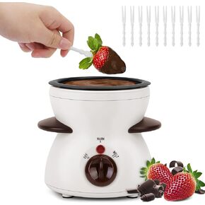 Chocolate Fondue Pot, Mini Electric Chocolate Melting Pot, Chocolate Maker Chocolate Marshmallow Candy Melting Warming Fondue Set Dipping Pot with 10pcs Forks & Removable Pot for Party, White