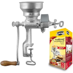Corona Corn Grinder with Low Hopper, Grain Mill, Manual Grinder For Corn, Rice, Soybeans, Pepper, Chickpeas, Cast Iron Wheat Grinder For Domestic Use