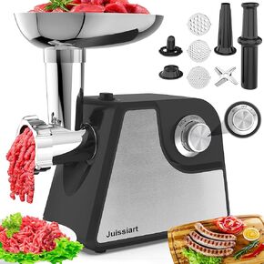 Meat Grinder Juissiart, 2 Speeds Mode Electric Meat Grinder w/Sausage Stuffer, Meat Processor w/Kibbeh Kit for Home Use, 2500W Max, Stainless Steel Blade, 3/5/7 Grinding Plates, ETL Approved