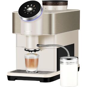 Dr.coffee H2 Fully Automatic Coffee Machine, Espresso Coffee Maker With Milk Frother, Detachable Water Tank and Coffee Bean Hopper, Round Touch Screen for Home, Piano Black/Cream White(White)