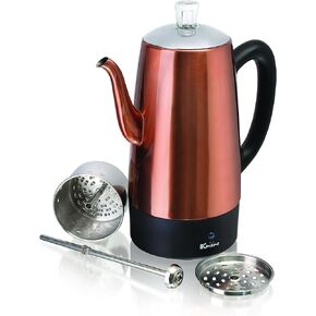 Euro Cuisine PER04 Electric Percolator 4 Cup Stainless Steel Coffee Pot Maker (4 Cup) - Copper Finish