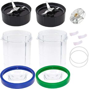 Cross Blades Replacement Part for Magic Bullet Blender Include Cross Blades Replacement Part &16Oz Tall Jar Cups & Shock Pads & Top Gear & Gaskets & Shock Pad & Cup Lip Rings 12Pack (Model MB1001 250W