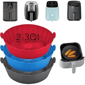 Silicone Air Fryer Liners for 2qt Air Fryer, 3 Pack Non-Stick Air Fryer Parchment Paper Air Fryer Liners Compatible with Ninja AF080 Mini, Instant Vortex 2-QT, CHEFMAN Small, COSORI Small