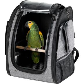 Petsfit Bird Backpack with Anti-Pecking Band, Medium Size with 2 Level Height to Adjust Standing Perch and Shade Cover Blue
