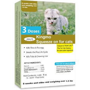 Flea and Tick Prevention for Cats, Cat Flea & Tick Control with Fipronil, Long-Lasting & Fast-Acting Topical Flea & Tick Treatment Drops for Kitten, 1 Doses