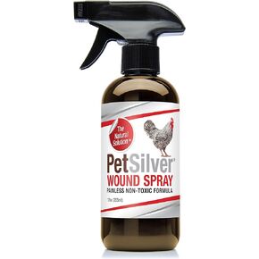 PetSilver Chicken Wound Spray for Chickens & Birds - Patented Silver Solution - Silver Spray for Wounds, Pecking Sores, Bumblefoot, Cuts, Burns, & Skin Irritations - Chicken Care - USA Made - 12 fl oz
