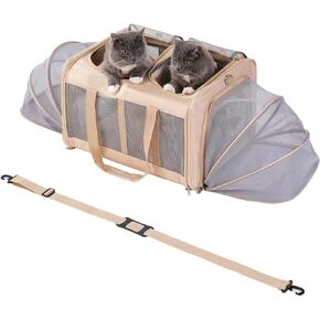 Pawlen Large Cat Carrier for 2 Cats with Removable Soft Pad(43.3 x 25.6 x 27.5 Inches), Collapsible&Expandable Pet Carrier for Large Cats and Small Dogs 35 LBS,Breathable Mesh Top,Safety Harness