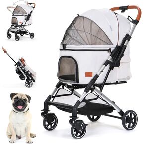 عربات الحيوانات الأليفة للكلاب الصغيرة والمتوسطة والقطط، بدون مدخل بسحاب مع مقبض ذو وجهين، عربة أطفال للركض والركض قابلة للطي بيد واحدة (كاكي) in Kuwait