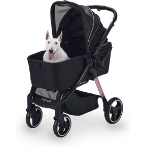 ibiyaya - Retro Luxe - Dog Stroller for Medium Dogs, Large and Small Dogs - One-Step Folding, Heavy Duty Zipperless Design with Adjustable Handle - Soft Sage Color