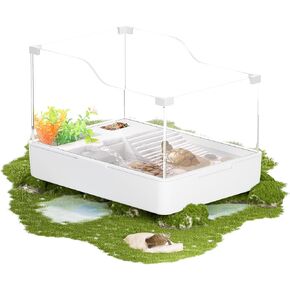 BUCATSTATE Turtle Tank Aquarium, Acrylic Tortoise Tank Starter Kit with Water Pump Filter, Basking Platform, Bottom Drainage for Hatchling Hermit, Crabs, Crayfish, Small Reptiles in Kuwait