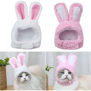 2PCS Bunny Ears for Cat, Plush Rabbit Hat with Ears for Cats & Small Dogs, Cute Easter Party Costume Pet Headwear Accessory