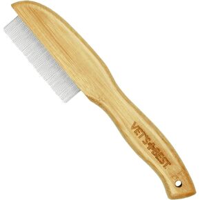 Vet's Best Flea Comb | Real Bamboo with Contour Grip Handle | for Dogs and Cats, Brown