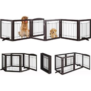 Vantas Folding Pet Gate 54" Wide, 30" Tall No-Assembly Wooden Dog Gate, Freestanding Pet Gate, Pet Puppy Safety Fence - Rustic Brown